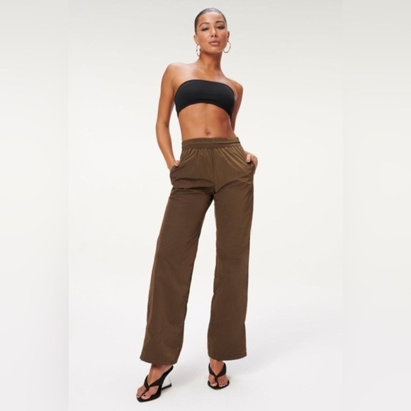 NWT Good American Wide Leg Track Pants in Mocha sz 1 - Picture 1 of 13